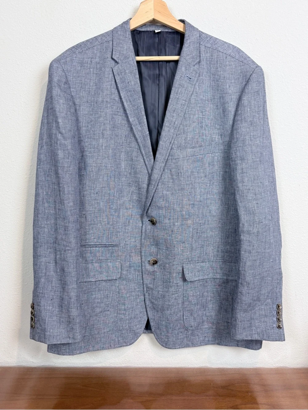 Baird McNutt Men's Murano Slim Fit Blue Linen Two-Button Blazer XL